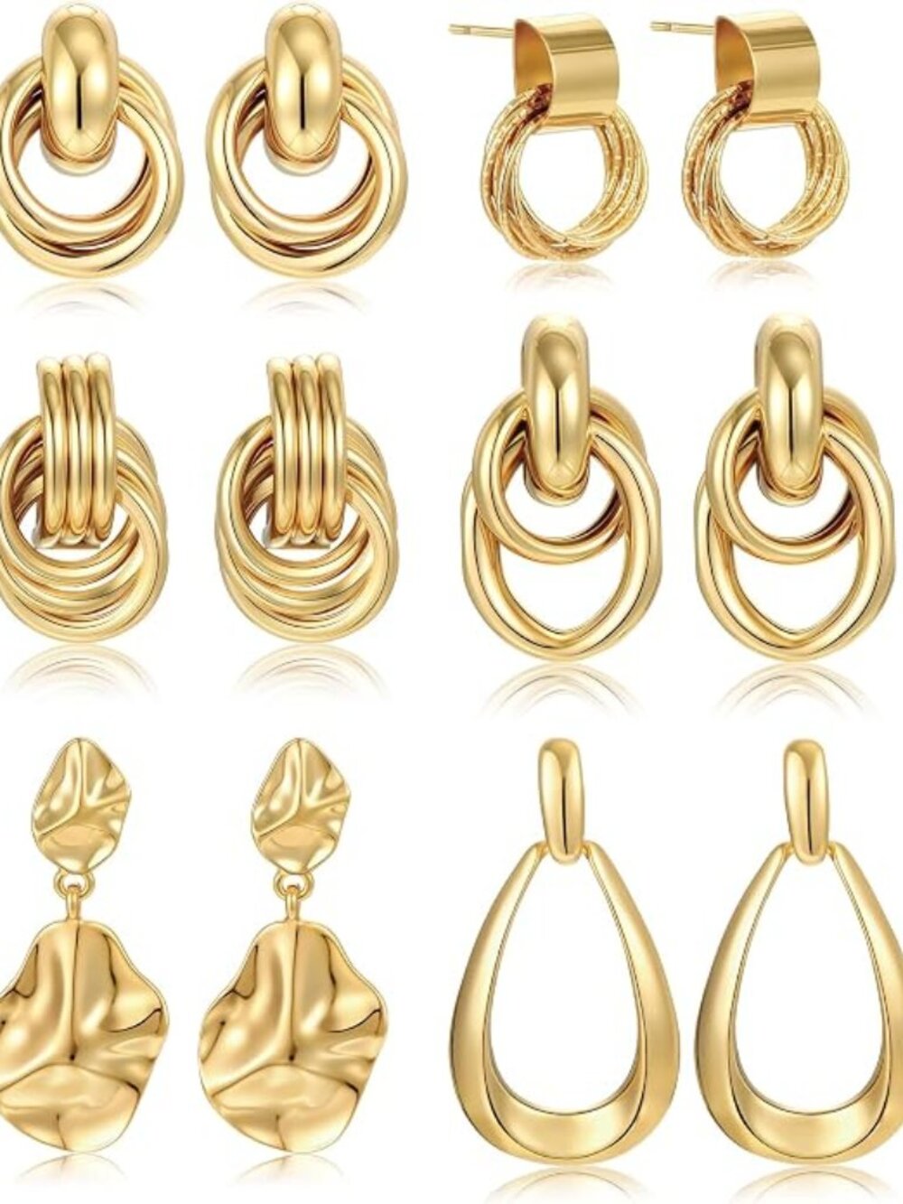 6 Pairs Chunky Gold Plated Knot Earrings for Women